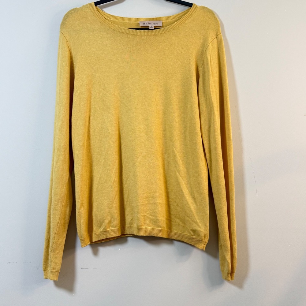 Philosophy Sweater Yellow Crew Neck Long Sleeve Knit Top Womens Size M